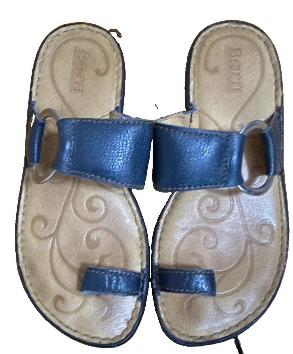 Børn Women’s Black Leather Slide Sandals Ring Accent Comfort Cushioned Size 6